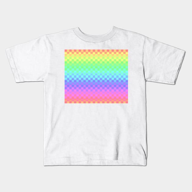 Rainbow Ombre Checkered Pattern Kids T-Shirt by saradaboru